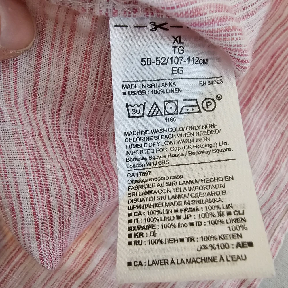 Banana Republic Mens XL Camden Fit Linen Short Sleeve Shirt Pink White Summer